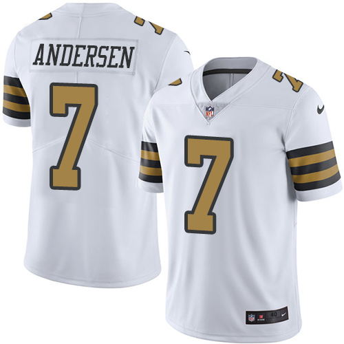 Men's Elite Morten Andersen Nike Jersey White - #7 Rush NFL New Orleans Saints